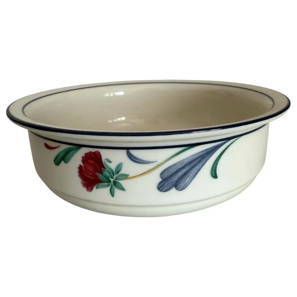 Lenox Chinastone Poppies On Blue Round Soup‎ Cereal Bowl 6.25” Made in USA VTG